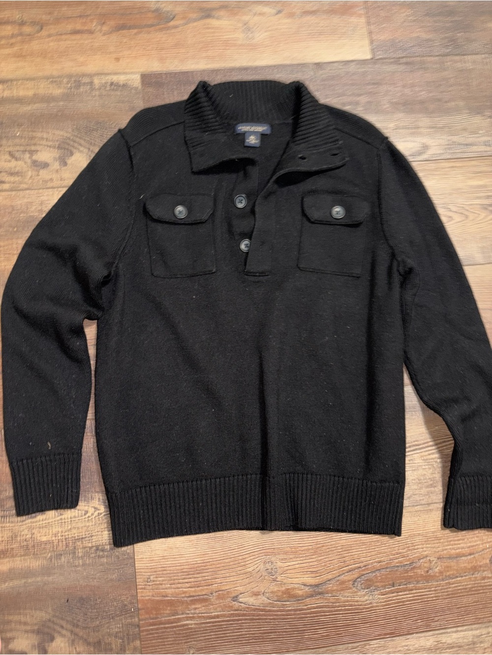 Banana Republic Mens L Merino Wool Mock Neck 4 Button Black Sweate